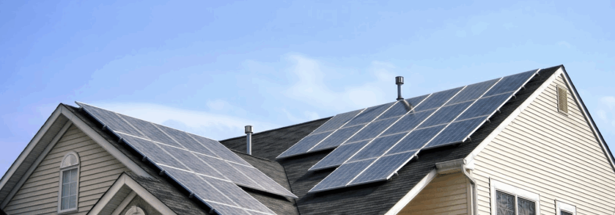 Close-up of rooftop solar panels under direct sunlight in Northeastern Ohio, representing high-efficiency energy production with Canopy Solar