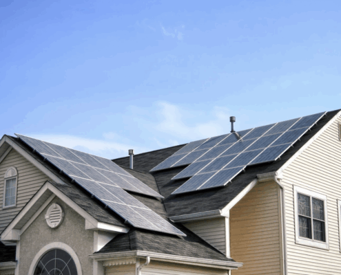 Close-up of rooftop solar panels under direct sunlight in Northeastern Ohio, representing high-efficiency energy production with Canopy Solar