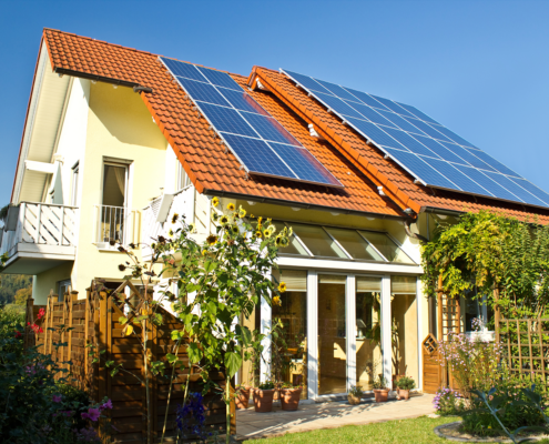 Summer solar production on residential rooftop in Ohio and Pennsylvania.